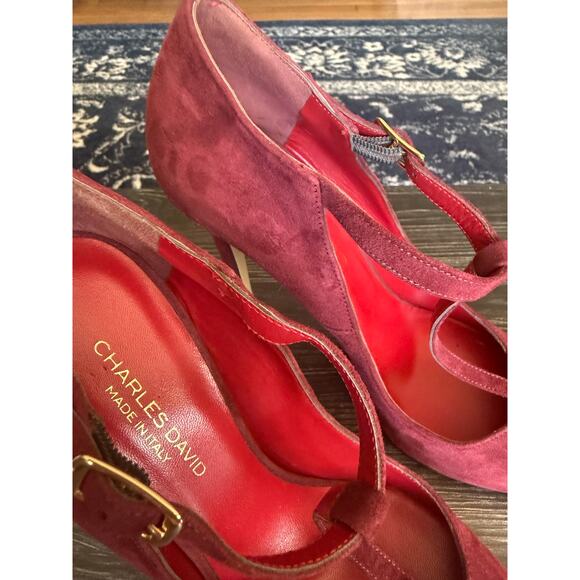 Charles David Lara Bordo Leather Ankle Buckle Dress Pump Sz. 10 - Picture 5 of 9